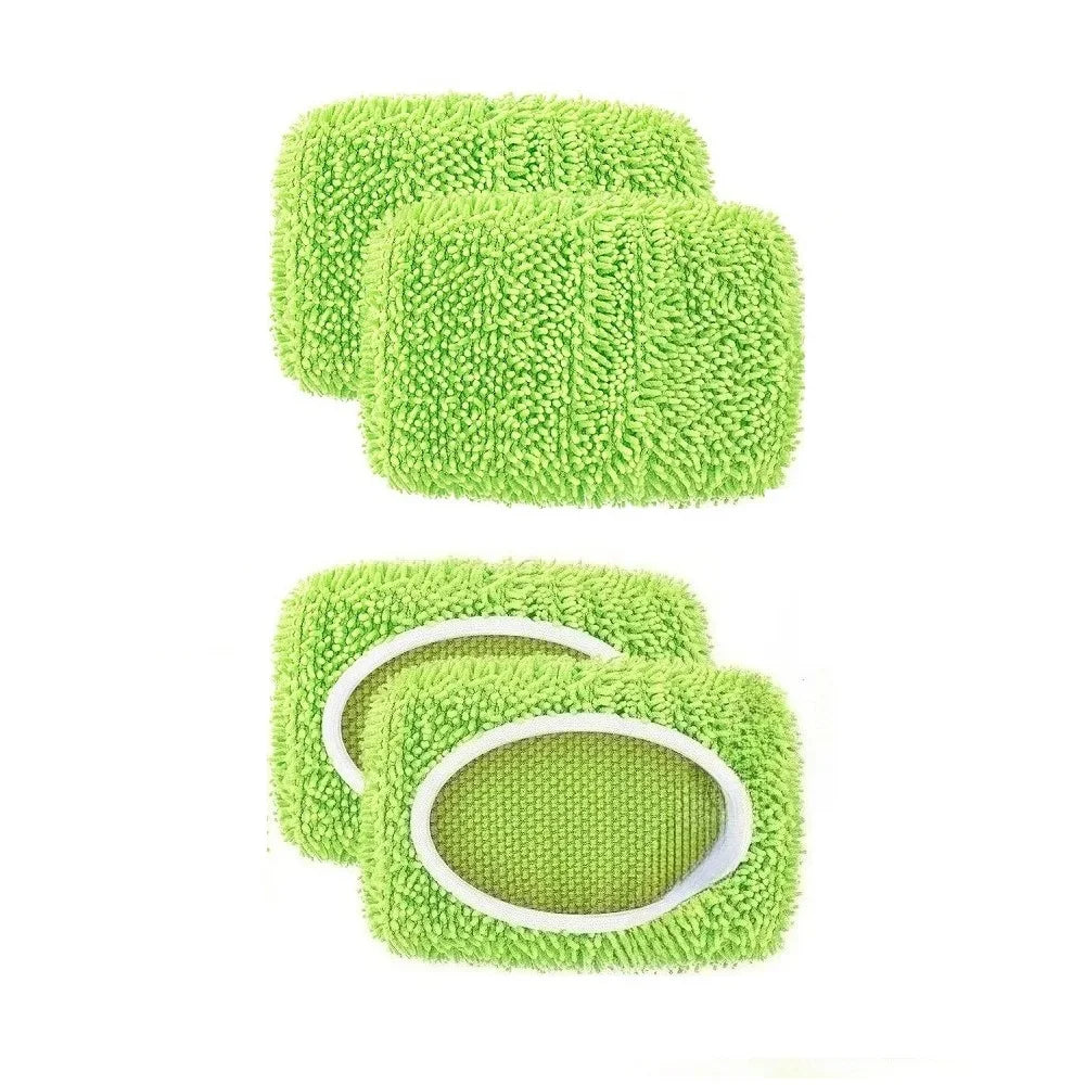 Two bright lime green reusable microfiber mop pads for a Swiffer sweeper