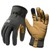 A pair of breathable work gloves, one black and one tan, shown against a white background.