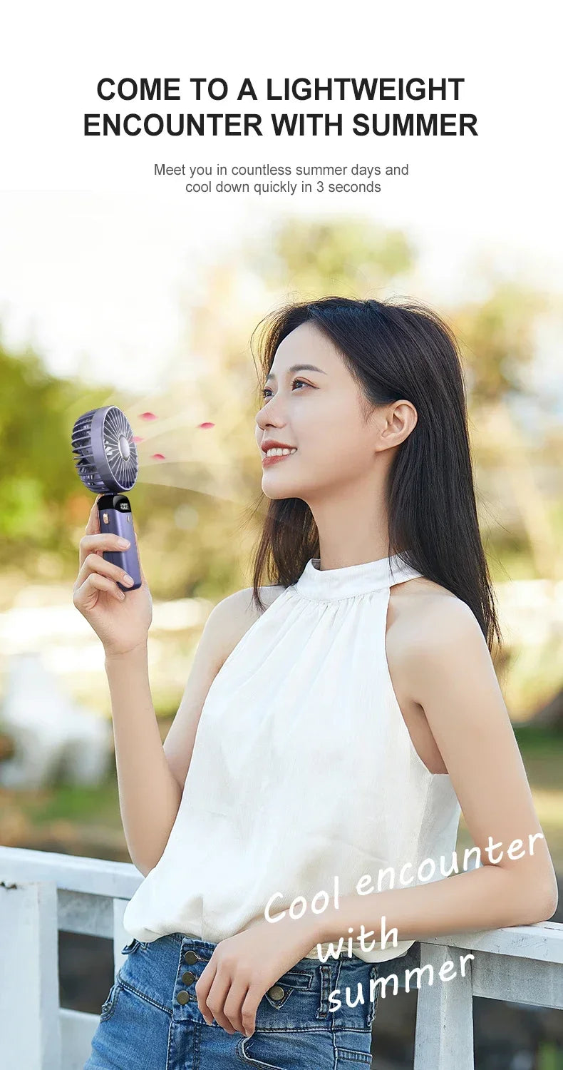 Portable Neck Fan with LED Display and Phone Stand
