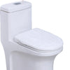 A white toilet with a soft, white flannel seat cover installed.
