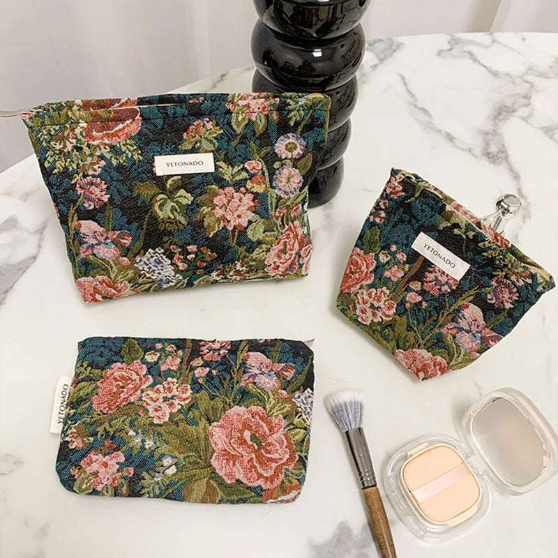 Vintage Floral Cosmetic Bag - Portable Makeup & Toiletry Organizer