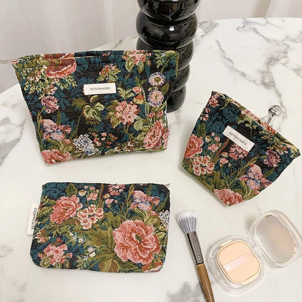 Vintage Floral Cosmetic Bag - Portable Makeup & Toiletry Organizer