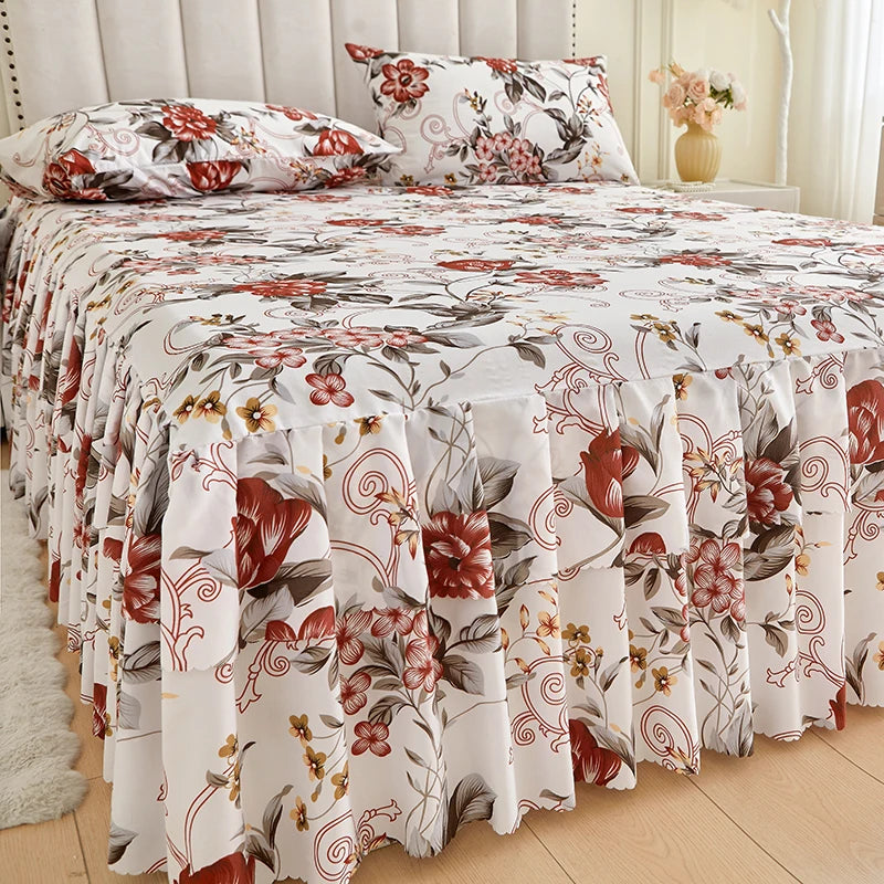 Floral Ruffle Bed Skirt & Pillowcase Set