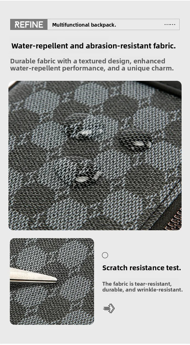 Men's Waterproof PU Leather Crossbody Bag with Geometric Pattern