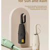 A black mini vinyl umbrella with a hook is shown next to a light green folding umbrella.
