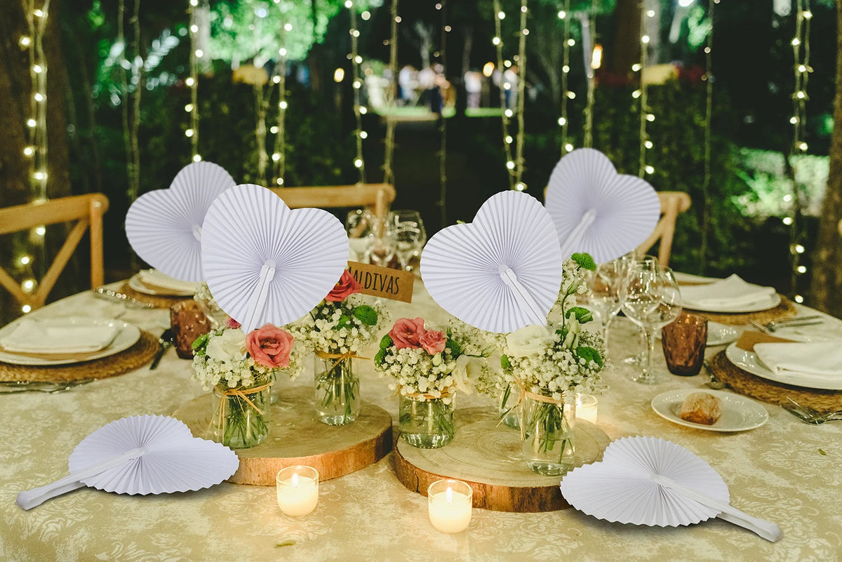 Classic White Folding Paper Hand Fans with Plastic Handles