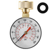 A brass water pressure test gauge with a threaded fitting and a circular dial measuring pressure in bar or psi.