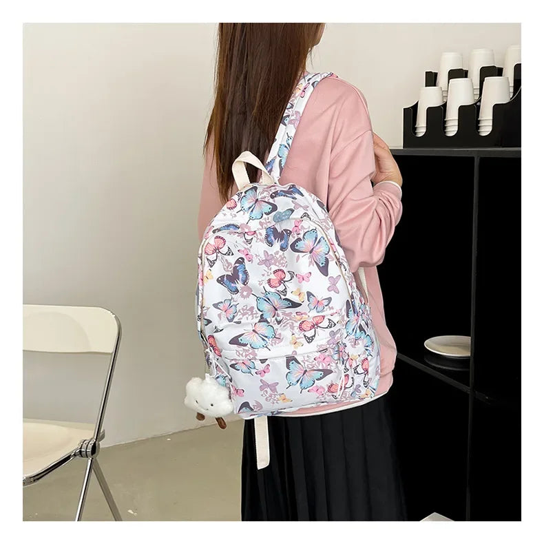 Butterfly Print Canvas Backpack for Women