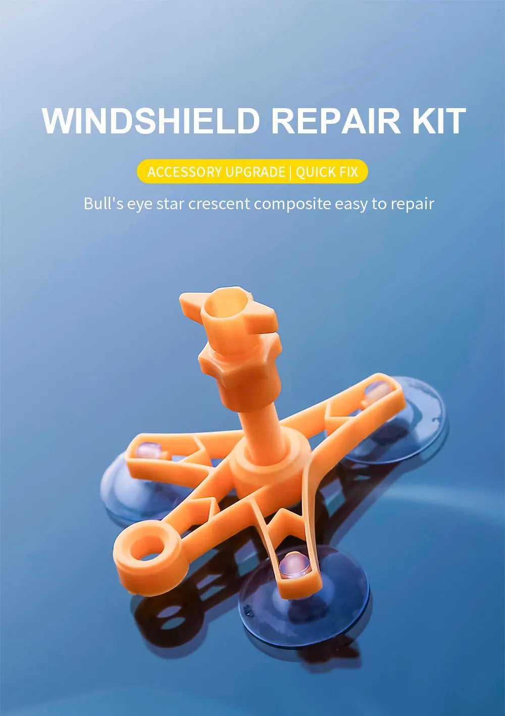 An orange repair kit for windshield damage, showing a composite filler component.