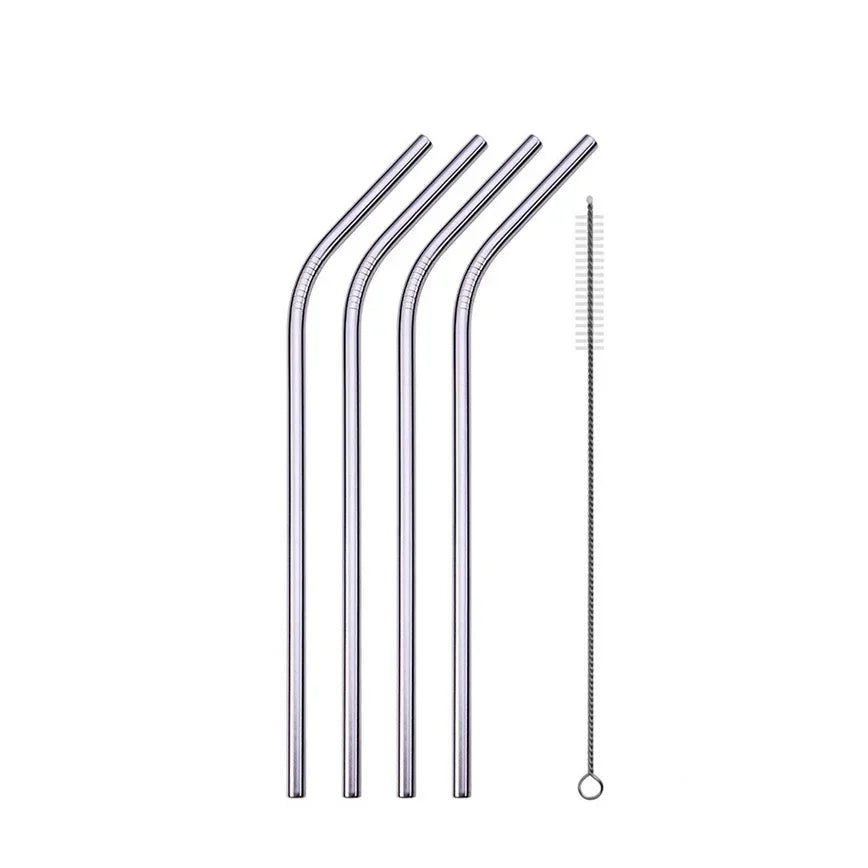 Set wiederverwendbare Edelstahl-Trinkhalme mit Reinigungsbürsten.