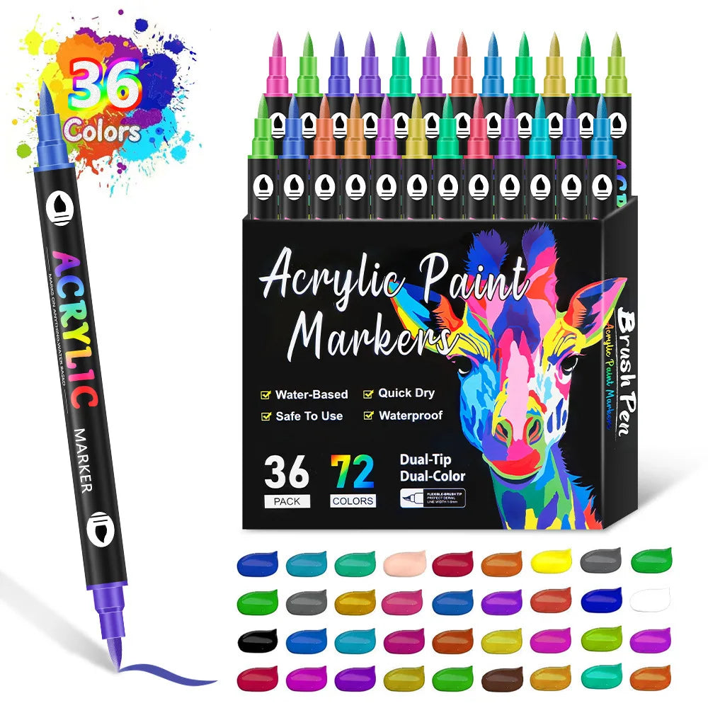 Dual-Tip Acrylic Paint Markers Set for Art and Craft Projects