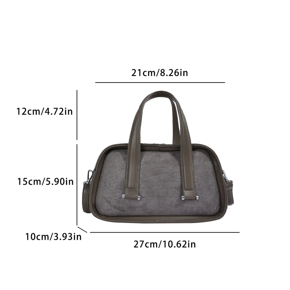 Vintage Croc-Embossed Mini Boston Bag with Dual Straps