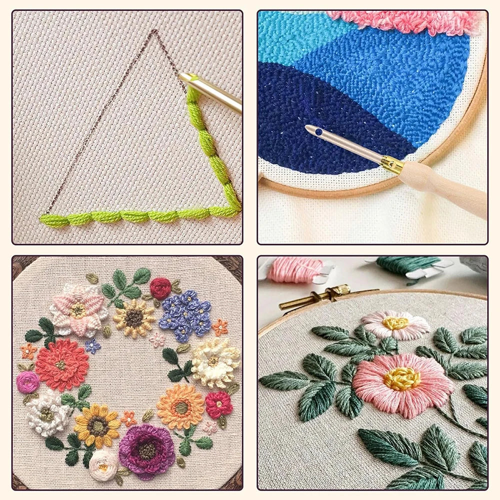 Complete 13-Piece Punch Needle Embroidery Kit with Wooden Handles