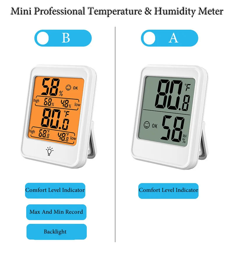 Digital Temperature and Humidity Monitor with Stand, Magnet, and Wall Mount