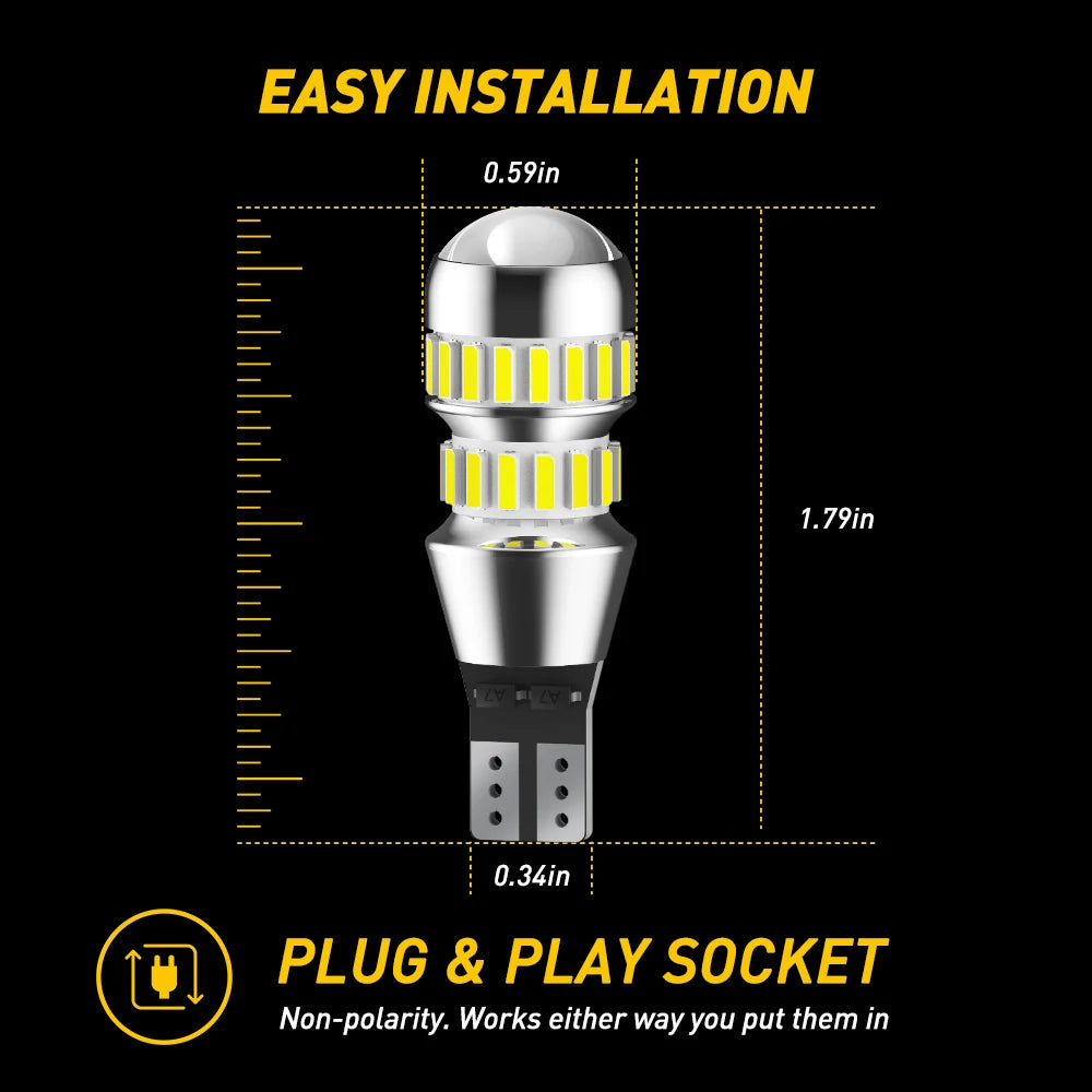 T15/912/921 LED Reverse Light Bulbs – 6000K White, Canbus Error-Free (2 Pack)