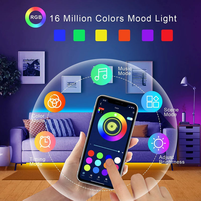 RGB LED Strip Lights with Music Sync & Remote Control