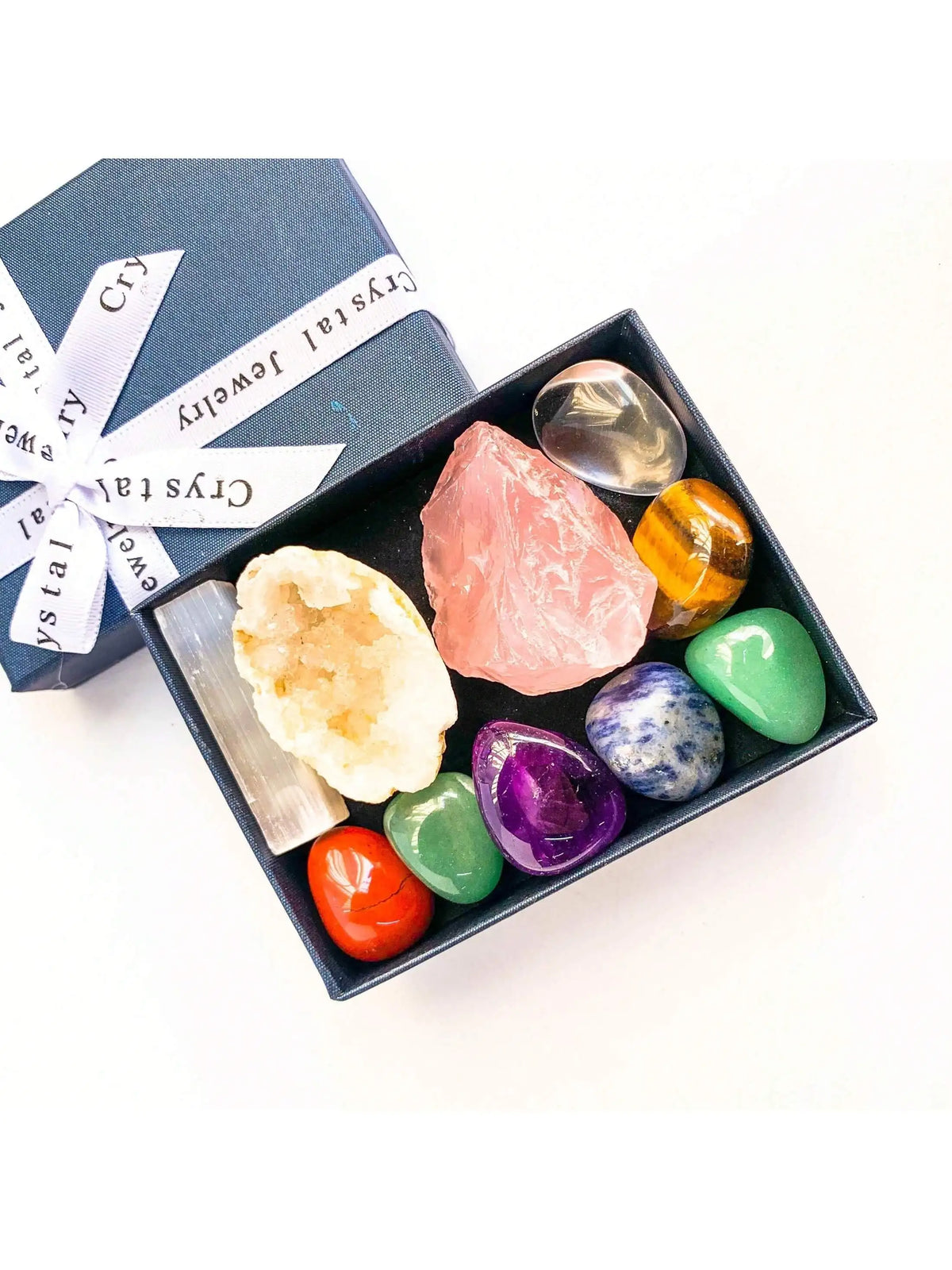 Natural Crystal Chakra Set with Amethyst, Agate, and Selenite