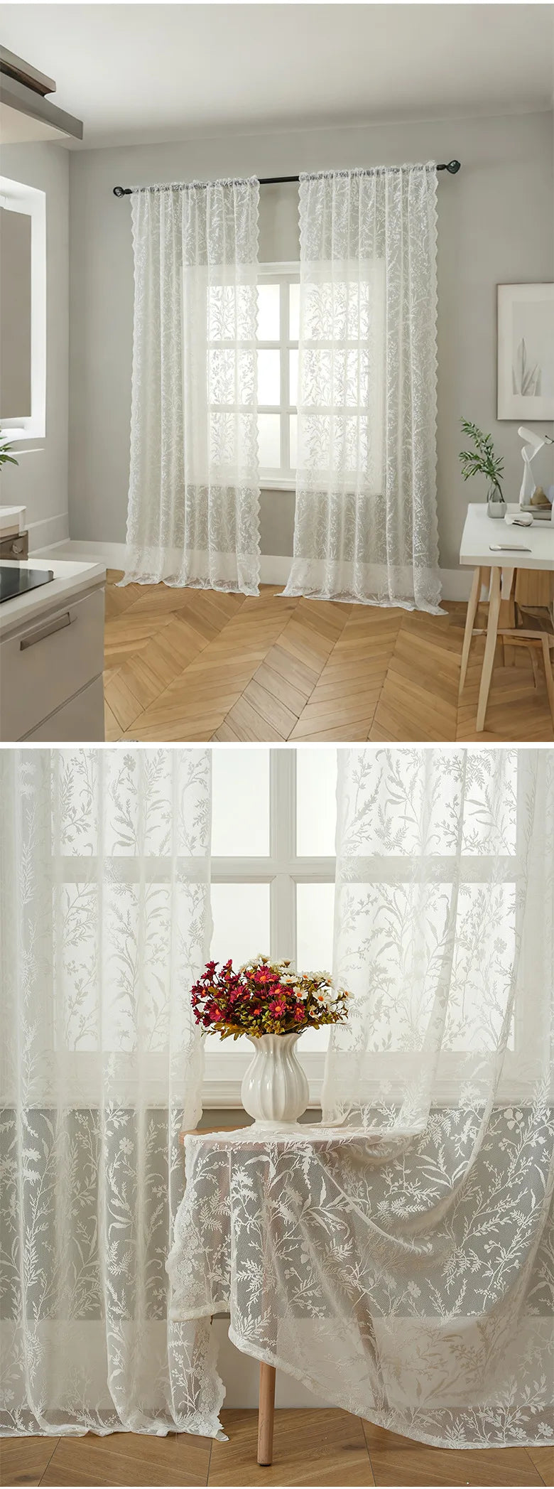 Lace Floral Sheer Curtain Panel for Living Room & Bedroom