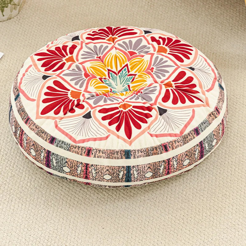 Bohemian Round Floor Cushion with Anti-Slip Base