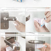 Instructions show how to install an adhesive anti-open latch for a door handle using a 3m foam and adhesive tape.