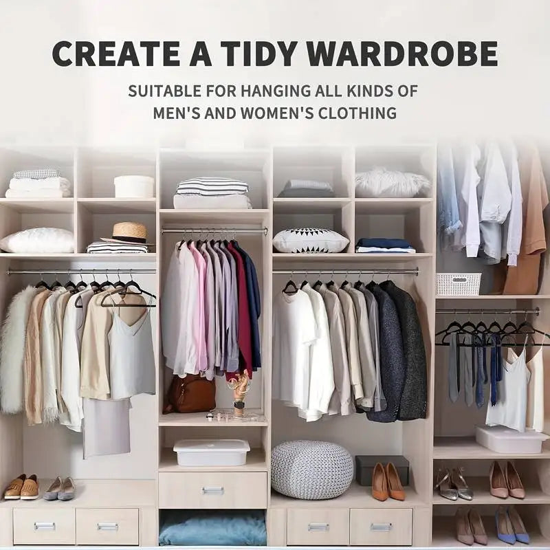 A display of various clothing hangers and storage solutions for a tidy wardrobe.