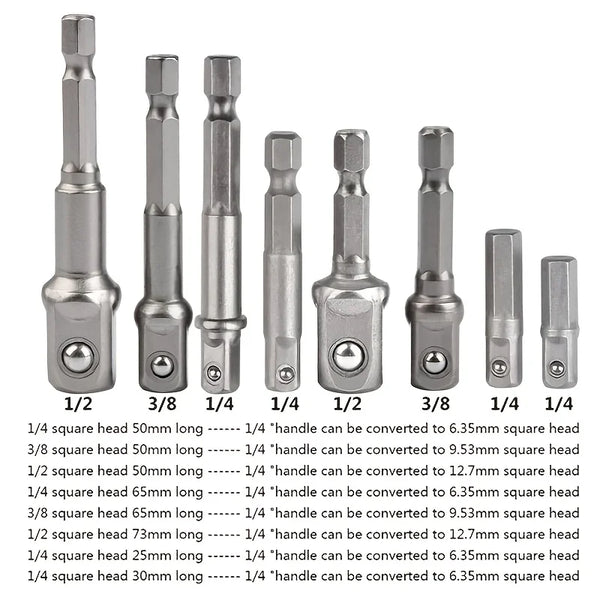 Impact Driver Socket Adapter Set with Hex Shank Extension
