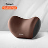 Brown memory foam car headrest pillow with a black accent, shown on a white surface.