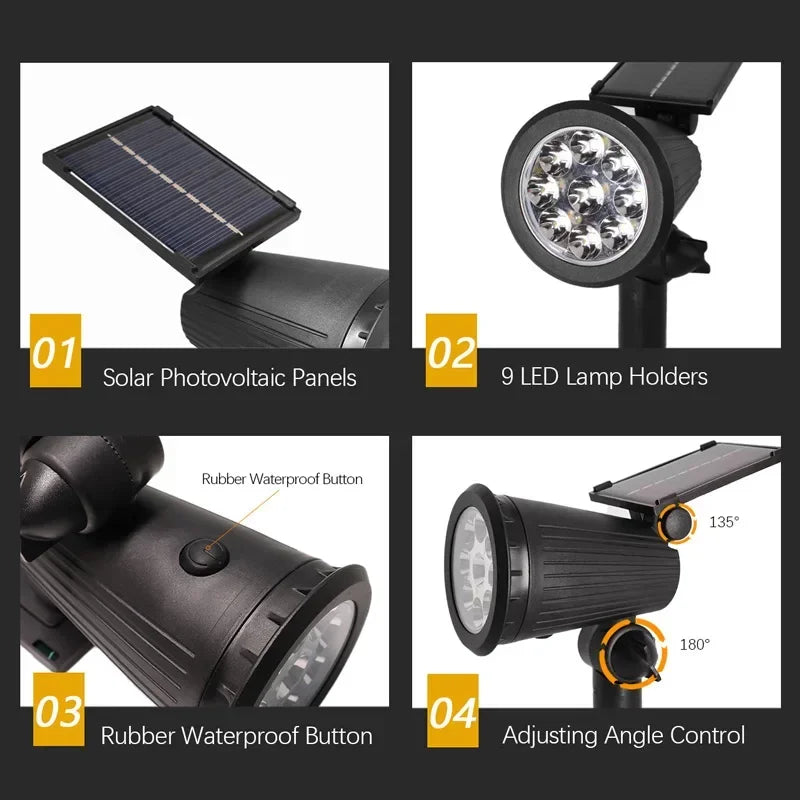 9-LED Solar-Powered Outdoor Spotlight