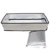 Silver plastic insulation cover for attic stairway, showing a rectangular tray and a folded piece.