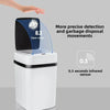 A white touchless trash can with a clear lid showing an infrared sensor detection area.