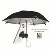 A black UV-blocking phone sunshade with an adjustable suction cup stand is shown open.