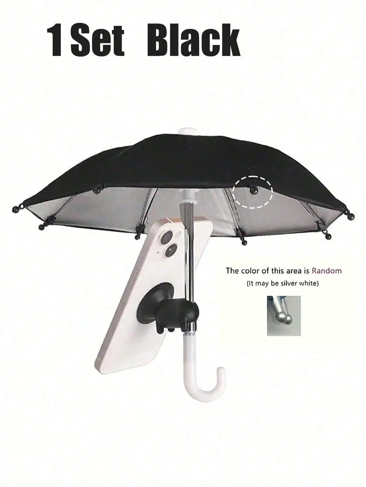 A black UV-blocking phone sunshade with an adjustable suction cup stand is shown open.