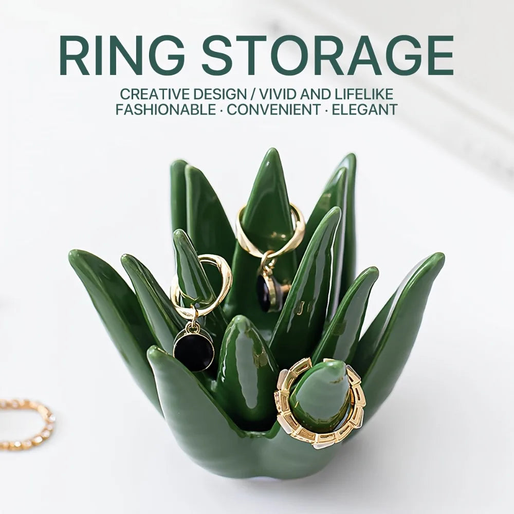 Ceramic Aloe Vera Jewelry Organizer with Ring Holder
