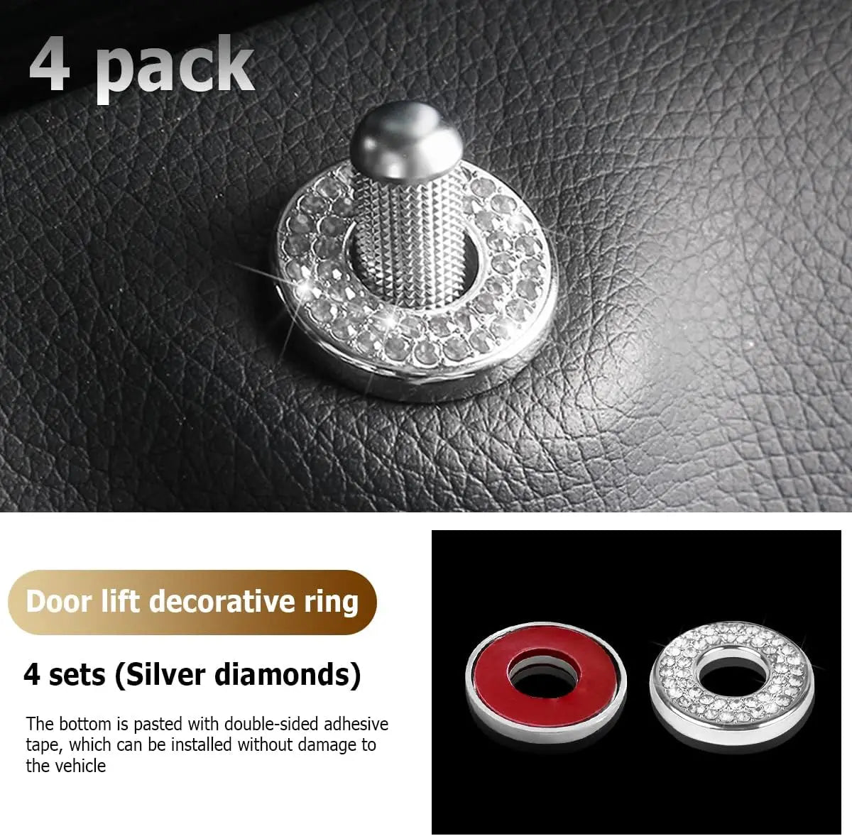 Four sets of silver diamond crystal rhinestone door lift decorative rings for car locks