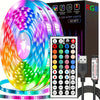 An RGB LED strip light featuring a circular pattern and a control panel with buttons for color selection.