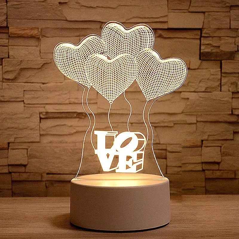 A white LED night light lamp featuring three heart-shaped light projections above the letters LOVE