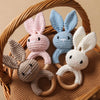 Handmade Crochet Bunny Rattle with Wooden Teether for Babies