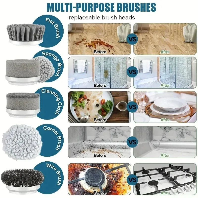 Cordless Electric Spin Scrubber with Adjustable Handle