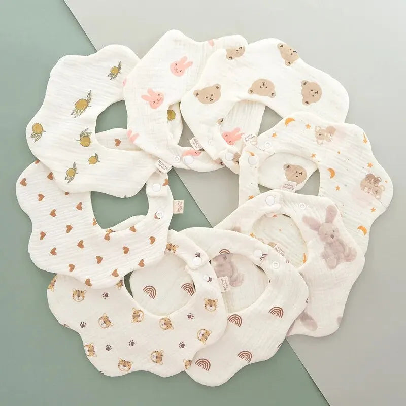 Cotton Gauze Baby Feeding Bibs (3-Pack) with Burp Cloths