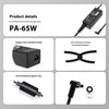 Schwarzes universelles Laptop-Netzteil mit Stecker und Magnetring-Komponente.