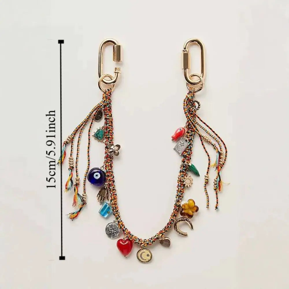 Beaded Keychain with Evil Eye Charm and Tassel