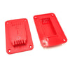 Red wall-mounted battery tool holder for Dewalt and Milwaukee tools