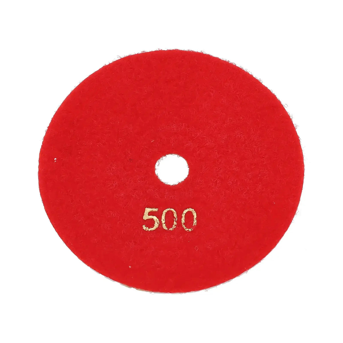 A red circular polishing pad with the number 500 printed on it.