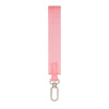 Pink nylon wristlet keychain strap with a metal split ring closure