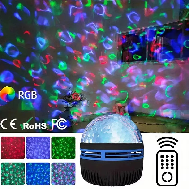 Lampe de poche sphérique avec interrupteur et motifs colorés dans une ambiance sombre.