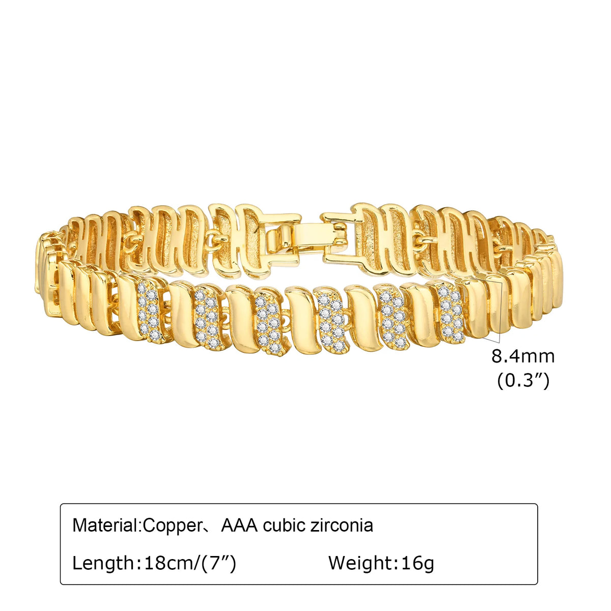 Bracelet Chaîne à Anneau de Papier Doré avec Pierres CZ