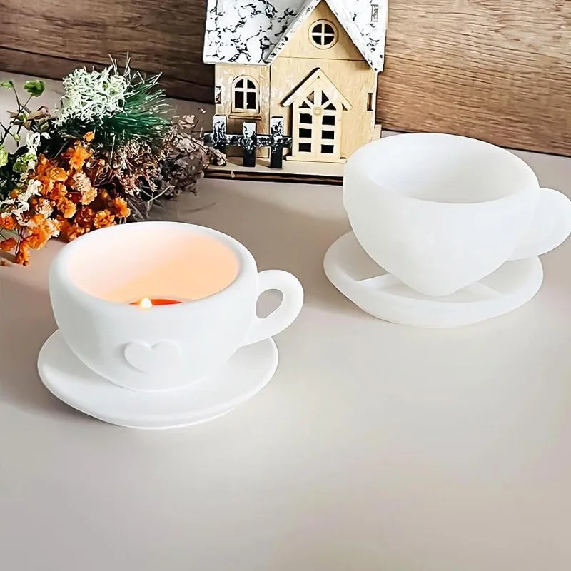 Heart-Shaped Teacup & Saucer Silicone Mold with Handle