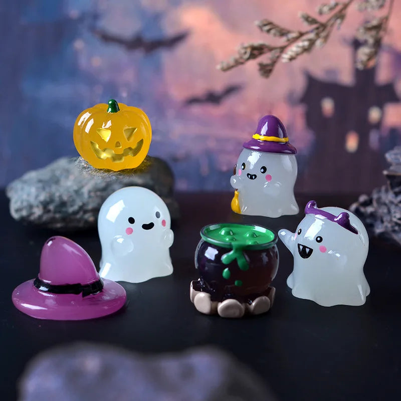 Glow-in-the-Dark Halloween Witch & Pumpkin Figurine Set