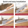 A flexible silicone sink splash guard is installed on a kitchen countertop, demonstrating quick and easy installation.