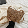 Handwoven Straw Semicircle Crossbody Bag with Tassel